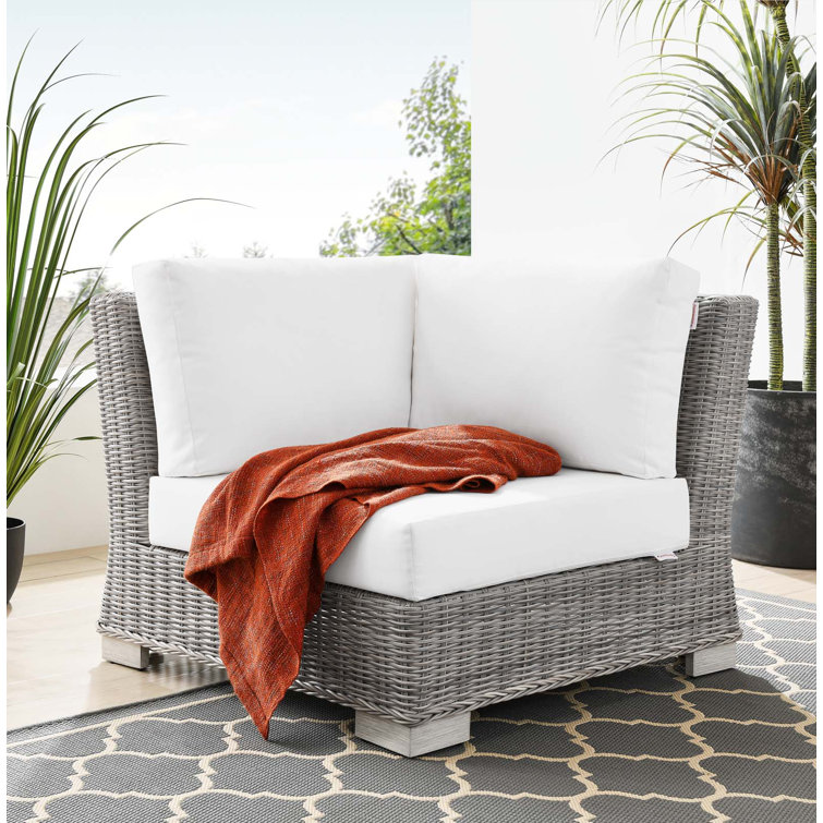 Modway Conway Outdoor Patio Wicker Rattan Corner Chair Light Gray White